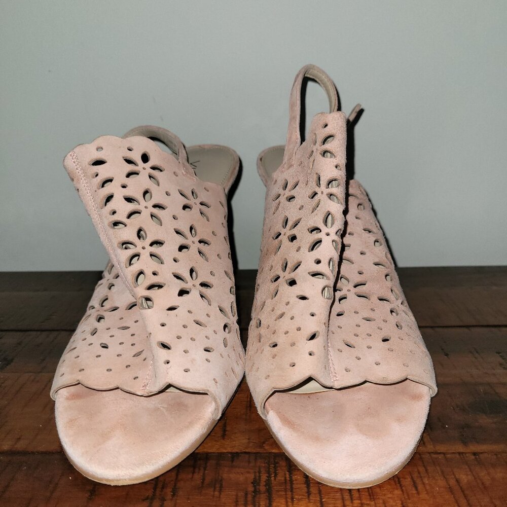 Via Spiga Blush Pink Laser-Cut Suede Slingback Sandals -7M